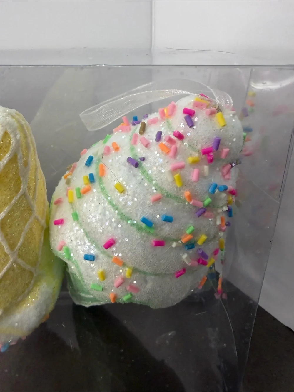 Set of 5 Glitter Foam Ice Cream Cone Christmas Tree Decorations Sprinkles Candy